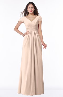 ColsBM Evie Peach Puree Glamorous A-line Short Sleeve Floor Length Ruching Plus Size Bridesmaid Dresses