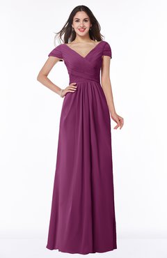 ColsBM Evie Raspberry Glamorous A-line Short Sleeve Floor Length Ruching Plus Size Bridesmaid Dresses