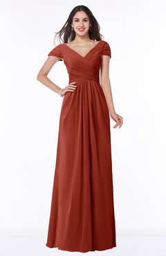 ColsBM Evie Rust Glamorous A-line Short Sleeve Floor Length Ruching Plus Size Bridesmaid Dresses