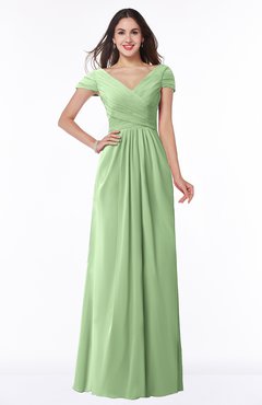 ColsBM Evie Sage Green Glamorous A-line Short Sleeve Floor Length Ruching Plus Size Bridesmaid Dresses
