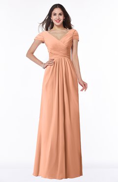 ColsBM Evie Salmon Glamorous A-line Short Sleeve Floor Length Ruching Plus Size Bridesmaid Dresses