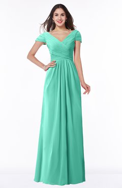 ColsBM Evie Seafoam Green Glamorous A-line Short Sleeve Floor Length Ruching Plus Size Bridesmaid Dresses