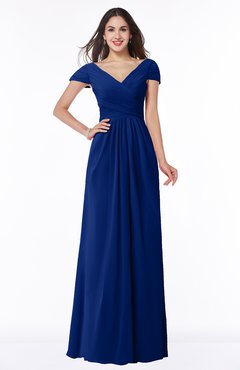 ColsBM Evie Sodalite Blue Glamorous A-line Short Sleeve Floor Length Ruching Plus Size Bridesmaid Dresses