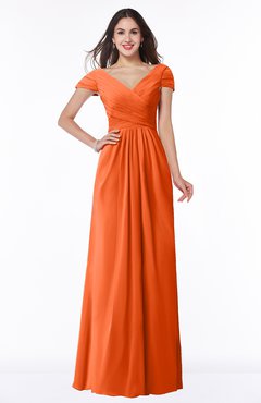 ColsBM Evie Tangerine Glamorous A-line Short Sleeve Floor Length Ruching Plus Size Bridesmaid Dresses