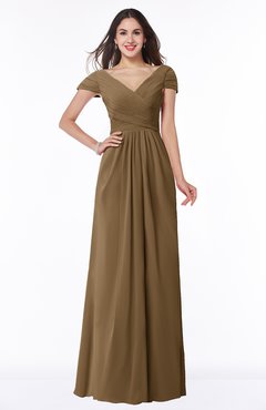 ColsBM Evie Truffle Glamorous A-line Short Sleeve Floor Length Ruching Plus Size Bridesmaid Dresses