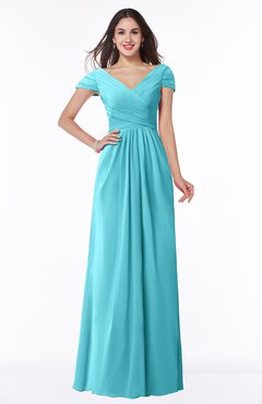 ColsBM Evie Turquoise Glamorous A-line Short Sleeve Floor Length Ruching Plus Size Bridesmaid Dresses