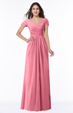 ColsBM Evie Watermelon Glamorous A-line Short Sleeve Floor Length Ruching Plus Size Bridesmaid Dresses