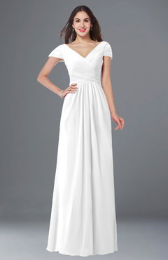 ColsBM Evie White Glamorous A-line Short Sleeve Floor Length Ruching Plus Size Bridesmaid Dresses