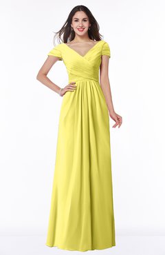 ColsBM Evie Yellow Iris Glamorous A-line Short Sleeve Floor Length Ruching Plus Size Bridesmaid Dresses