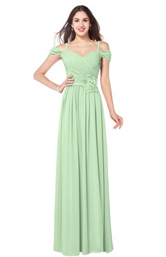 ColsBM Susan Light Green Mature Short Sleeve Zipper Floor Length Ribbon Plus Size Bridesmaid Dresses