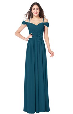 ColsBM Susan Moroccan Blue Mature Short Sleeve Zipper Floor Length Ribbon Plus Size Bridesmaid Dresses