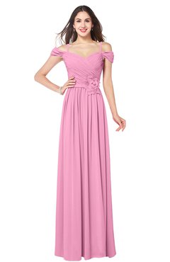 ColsBM Susan Pink Mature Short Sleeve Zipper Floor Length Ribbon Plus Size Bridesmaid Dresses