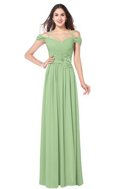 ColsBM Susan Sage Green Mature Short Sleeve Zipper Floor Length Ribbon Plus Size Bridesmaid Dresses