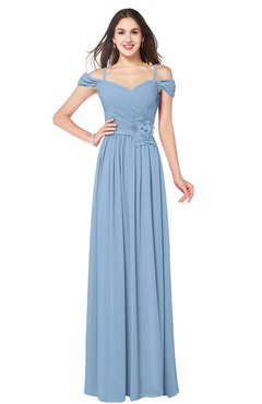 ColsBM Susan Sky Blue Mature Short Sleeve Zipper Floor Length Ribbon Plus Size Bridesmaid Dresses