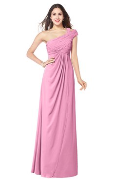 ColsBM Bethany Pink Modern A-line Sleeveless Chiffon Floor Length Plus Size Bridesmaid Dresses