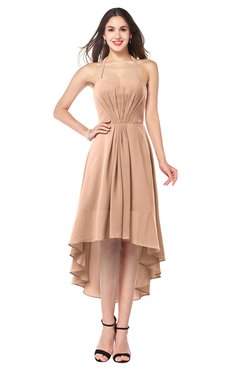 ColsBM Hannah Almost Apricot Casual A-line Halter Half Backless Asymmetric Ruching Plus Size Bridesmaid Dresses