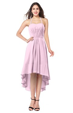 ColsBM Hannah Baby Pink Casual A-line Halter Half Backless Asymmetric Ruching Plus Size Bridesmaid Dresses