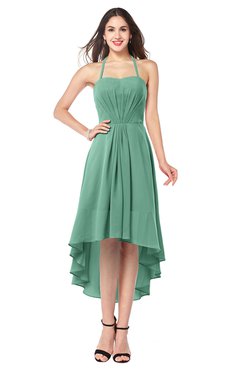 ColsBM Hannah Beryl Green Casual A-line Halter Half Backless Asymmetric Ruching Plus Size Bridesmaid Dresses