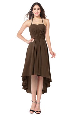 ColsBM Hannah Chocolate Brown Casual A-line Halter Half Backless Asymmetric Ruching Plus Size Bridesmaid Dresses