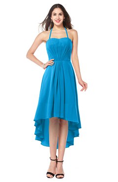 ColsBM Hannah Cornflower Blue Casual A-line Halter Half Backless Asymmetric Ruching Plus Size Bridesmaid Dresses