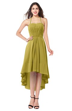 ColsBM Hannah Golden Olive Casual A-line Halter Half Backless Asymmetric Ruching Plus Size Bridesmaid Dresses