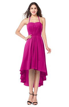 ColsBM Hannah Hot Pink Casual A-line Halter Half Backless Asymmetric Ruching Plus Size Bridesmaid Dresses