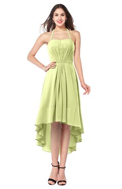 ColsBM Hannah Lime Green Casual A-line Halter Half Backless Asymmetric Ruching Plus Size Bridesmaid Dresses