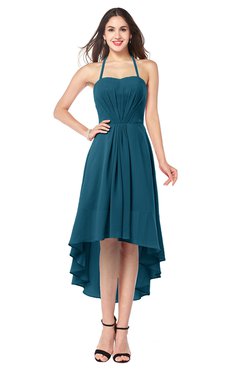 ColsBM Hannah Moroccan Blue Casual A-line Halter Half Backless Asymmetric Ruching Plus Size Bridesmaid Dresses