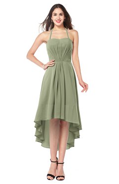 ColsBM Hannah Moss Green Casual A-line Halter Half Backless Asymmetric Ruching Plus Size Bridesmaid Dresses