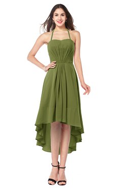 ColsBM Hannah Olive Green Casual A-line Halter Half Backless Asymmetric Ruching Plus Size Bridesmaid Dresses
