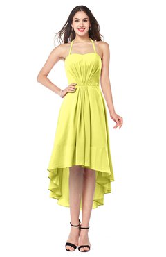 ColsBM Hannah Pale Yellow Casual A-line Halter Half Backless Asymmetric Ruching Plus Size Bridesmaid Dresses