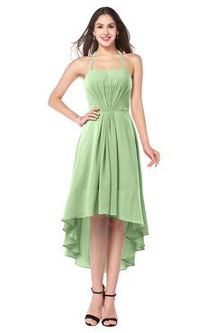 ColsBM Hannah Sage Green Casual A-line Halter Half Backless Asymmetric Ruching Plus Size Bridesmaid Dresses