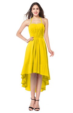 ColsBM Hannah Yellow Casual A-line Halter Half Backless Asymmetric Ruching Plus Size Bridesmaid Dresses