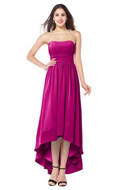ColsBM Autumn Hot Pink Simple A-line Sleeveless Zip up Asymmetric Ruching Plus Size Bridesmaid Dresses