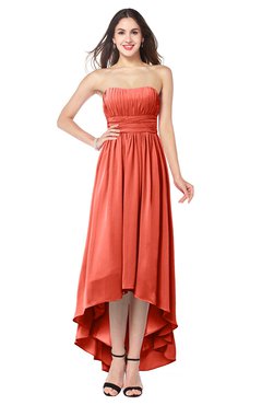 ColsBM Autumn Living Coral Simple A-line Sleeveless Zip up Asymmetric Ruching Plus Size Bridesmaid Dresses