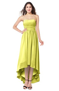 ColsBM Autumn Pale Yellow Simple A-line Sleeveless Zip up Asymmetric Ruching Plus Size Bridesmaid Dresses
