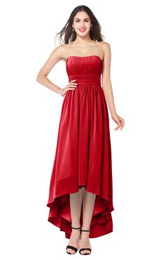 ColsBM Autumn Red Simple A-line Sleeveless Zip up Asymmetric Ruching Plus Size Bridesmaid Dresses