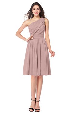 ColsBM Lorelei Blush Pink Elegant Asymmetric Neckline Zipper Chiffon Knee Length Plus Size Bridesmaid Dresses