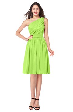 ColsBM Lorelei Bright Green Elegant Asymmetric Neckline Zipper Chiffon Knee Length Plus Size Bridesmaid Dresses