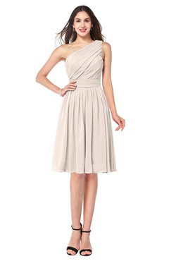 ColsBM Lorelei Cream Pink Elegant Asymmetric Neckline Zipper Chiffon Knee Length Plus Size Bridesmaid Dresses