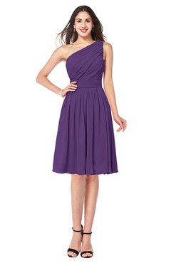 ColsBM Lorelei Dark Purple Elegant Asymmetric Neckline Zipper Chiffon Knee Length Plus Size Bridesmaid Dresses