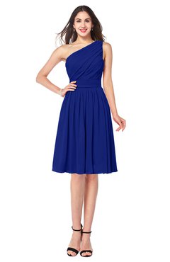 ColsBM Lorelei Electric Blue Elegant Asymmetric Neckline Zipper Chiffon Knee Length Plus Size Bridesmaid Dresses