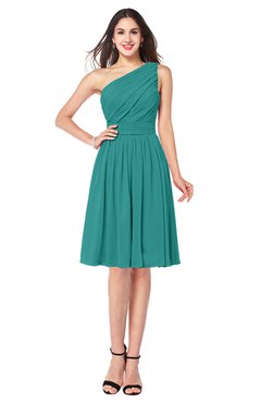 ColsBM Lorelei Emerald Green Elegant Asymmetric Neckline Zipper Chiffon Knee Length Plus Size Bridesmaid Dresses