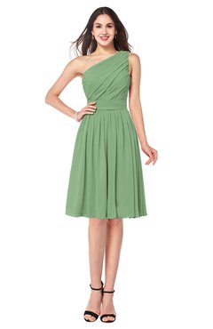 ColsBM Lorelei Fair Green Elegant Asymmetric Neckline Zipper Chiffon Knee Length Plus Size Bridesmaid Dresses