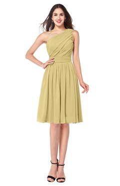 ColsBM Lorelei Gold Elegant Asymmetric Neckline Zipper Chiffon Knee Length Plus Size Bridesmaid Dresses