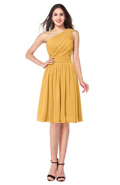 ColsBM Lorelei Golden Cream Elegant Asymmetric Neckline Zipper Chiffon Knee Length Plus Size Bridesmaid Dresses