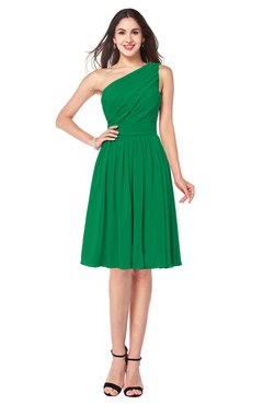 ColsBM Lorelei Green Elegant Asymmetric Neckline Zipper Chiffon Knee Length Plus Size Bridesmaid Dresses