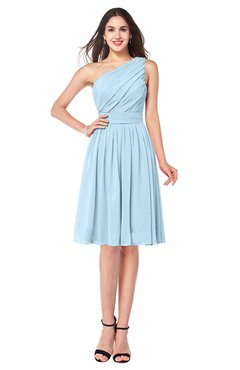 ColsBM Lorelei Ice Blue Elegant Asymmetric Neckline Zipper Chiffon Knee Length Plus Size Bridesmaid Dresses
