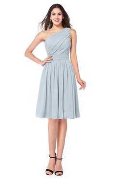ColsBM Lorelei Illusion Blue Elegant Asymmetric Neckline Zipper Chiffon Knee Length Plus Size Bridesmaid Dresses