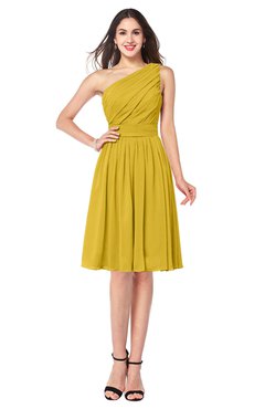 ColsBM Lorelei Lemon Curry Elegant Asymmetric Neckline Zipper Chiffon Knee Length Plus Size Bridesmaid Dresses
